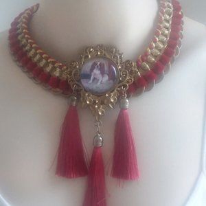 Cavalier King Charles handmade recycled tassel statement necklace choker OOAK